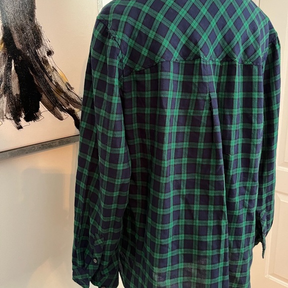Talbots Petites Green and Navy Plaid Cotton Blouse Size XP - Picture 7 of 8